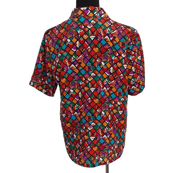 Vintage 70s Disco Button Down Shirt Art Deco Satin Cropped Women 6 Art to Wear - Picture 3 of 9